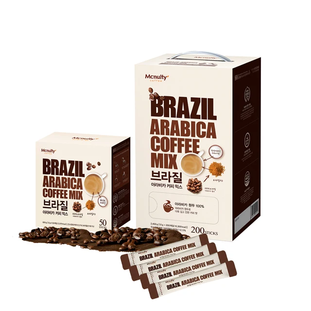 Korea Mcnulty Premium 3 in 1 Milk Casein Using Sweet Instant Coffee Mix Brazil Arabica 200 Sachets(Sticks)