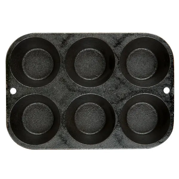 Pre-seasoned Cast Iron Cake Pan for Baking Biscuits - Mini Cake Pan (6 Cups Muffin Pan), Cast Iron Baking Cookware, Black