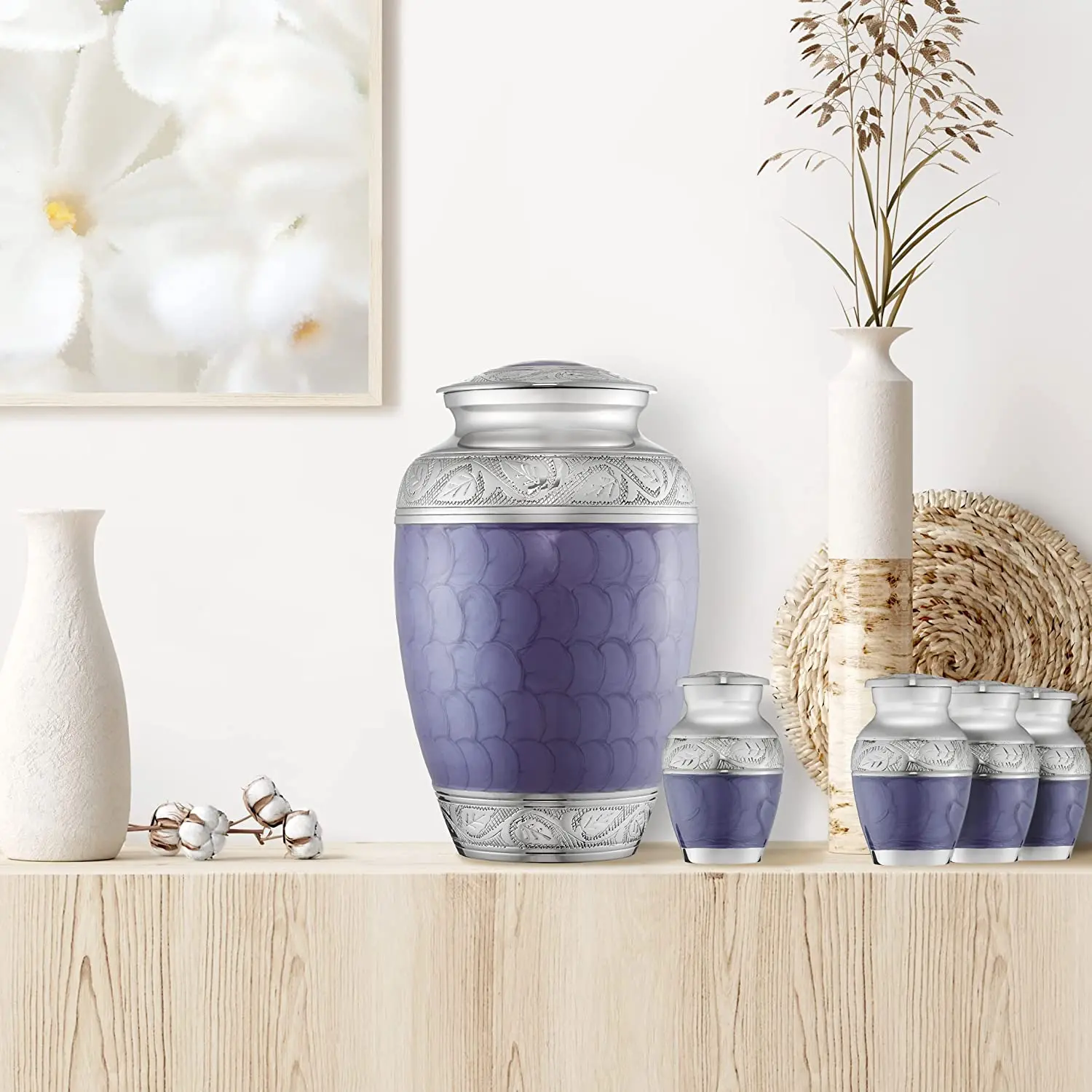 Stunning Purple and Silver Brass Cremation Urns  Premium Metal Urns for Ashes