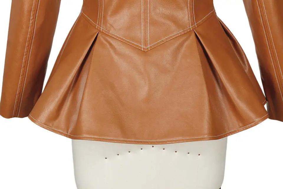 2023 New Design Women Outerwear Autumn Ladies Pu Faux Leather Jacket Long Sleeve Short Women