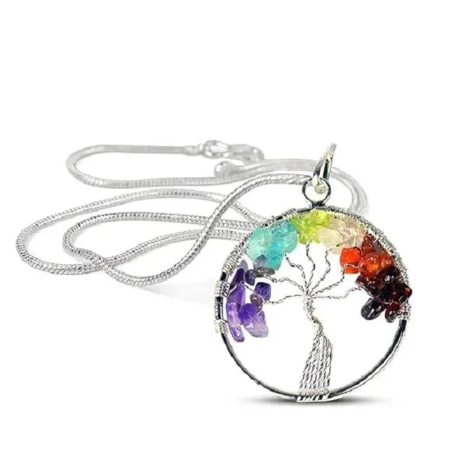 Wholesale Seven Chakra Tree Of Life Pendant Hand Crafted Crystals jewelry gemstone Necklace