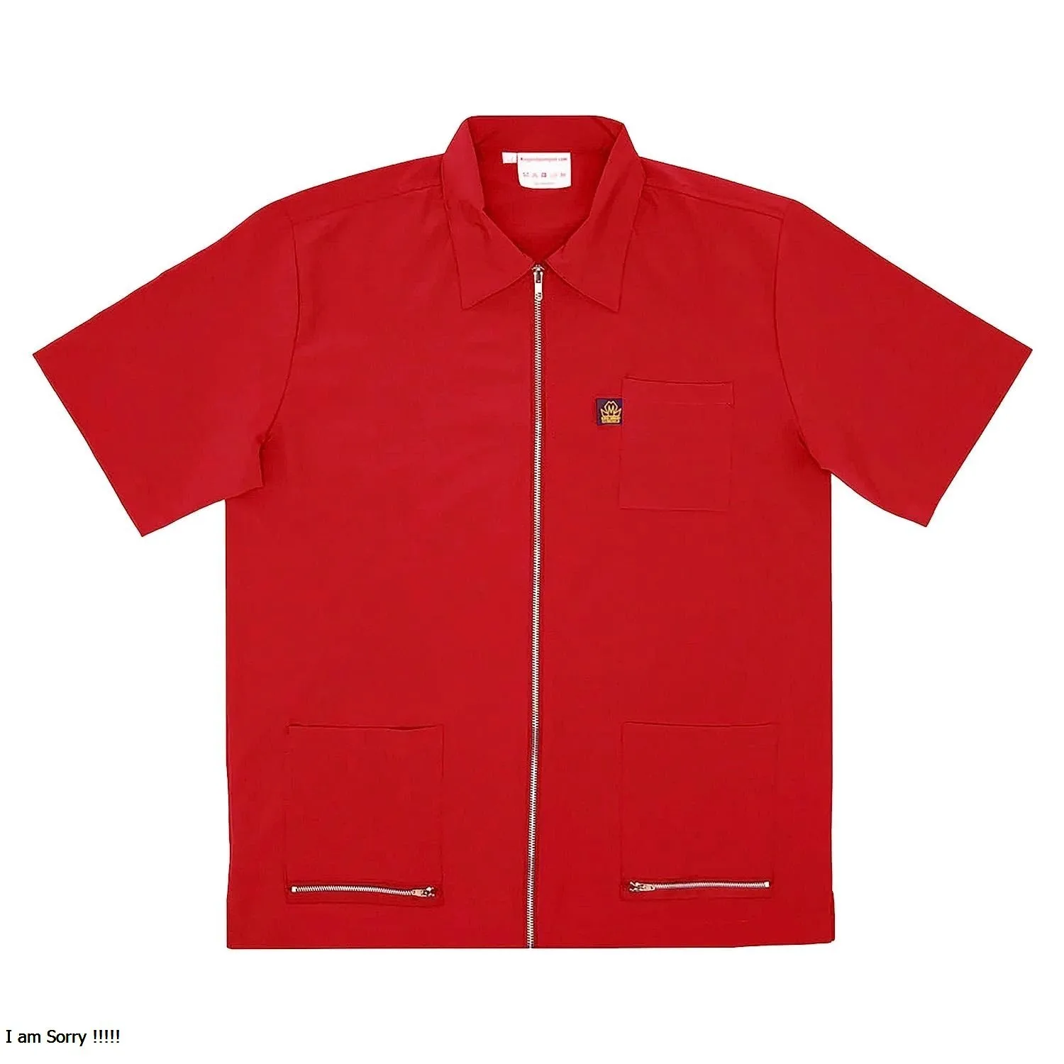 Professional Summer Light Weight Zipper Style Barber Jacket With Short Sleeves Adults Hair Dresser Uniform With Your Logo in Red