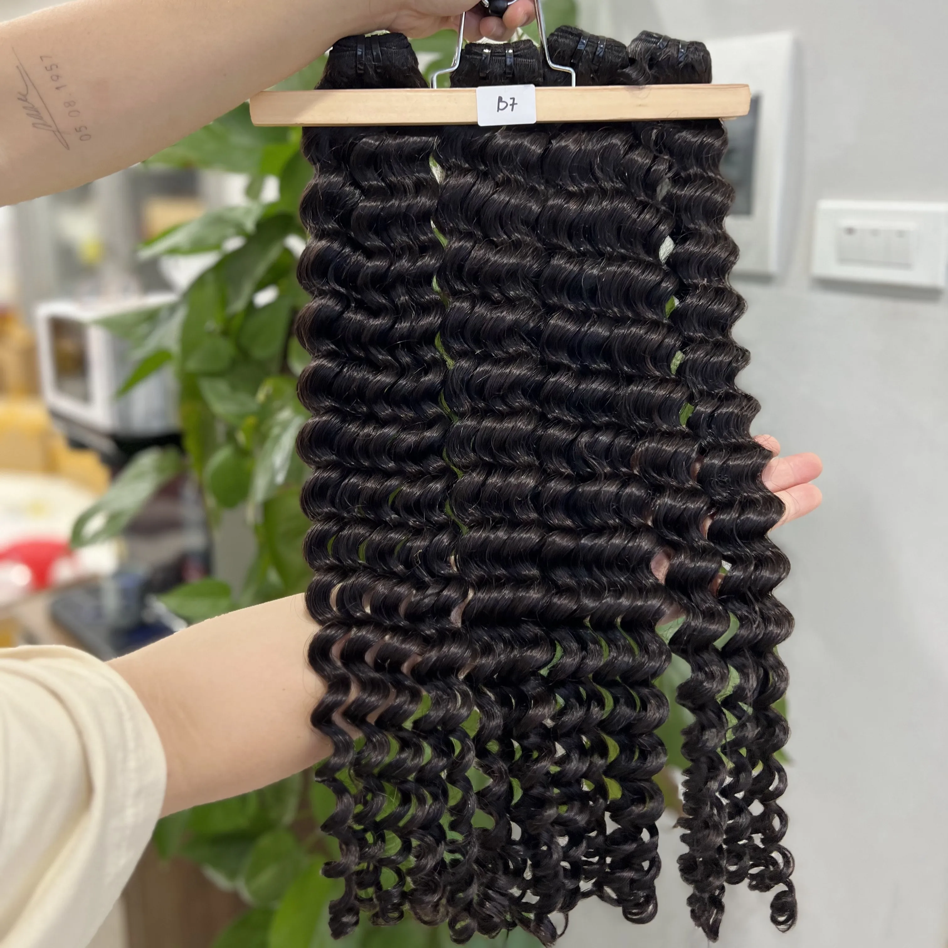 DEEP WAVE NATURAL BLACK STEAMED CURL CUTICLE ALIGNED REMY VIRGIN HUMAN HAIR EXTENSIONS