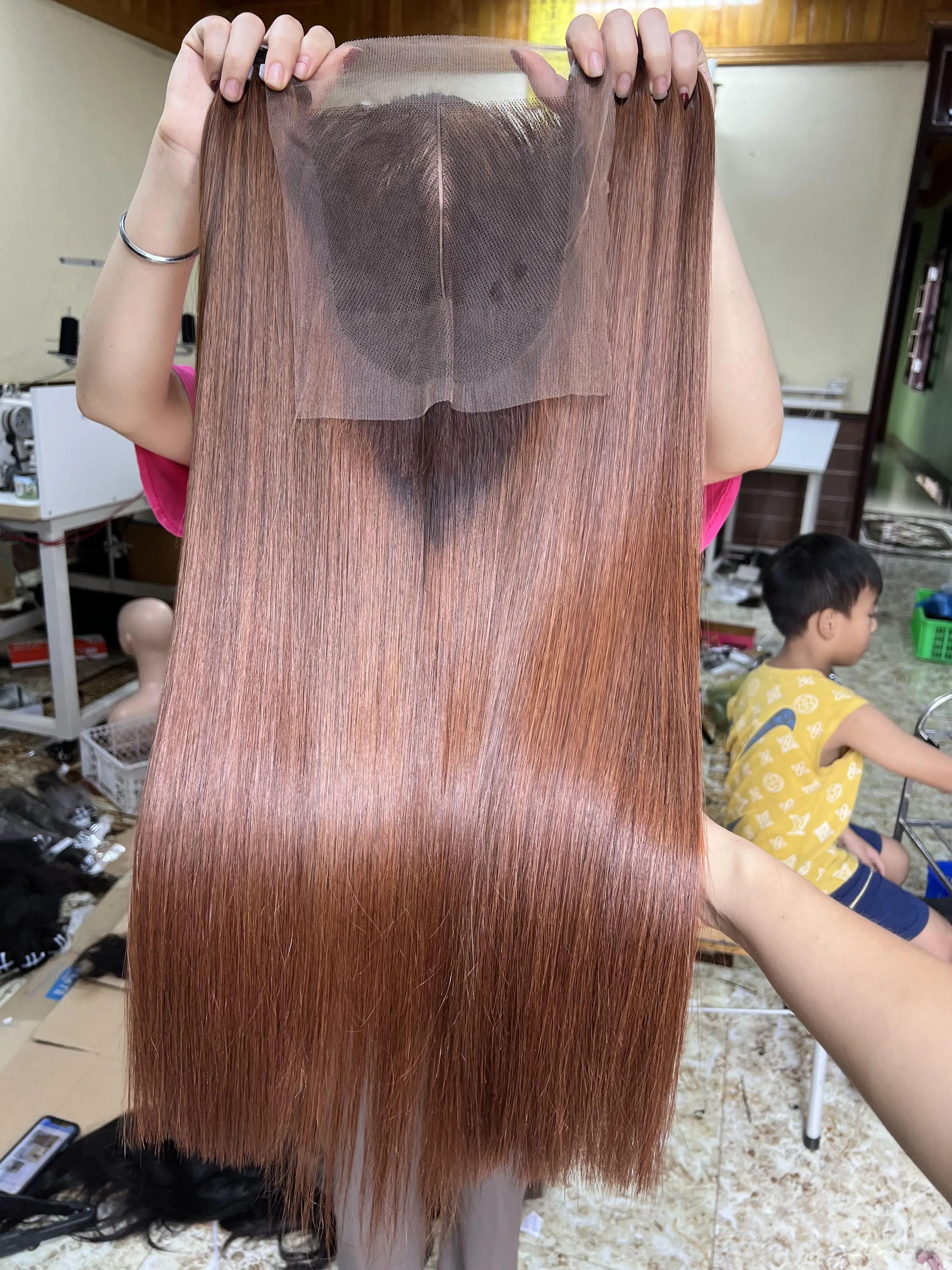 Bone Straight hair Weft and Closure Piano Brown color 100% Human Vietnam hair  double drawn or super drawn Luxury hair