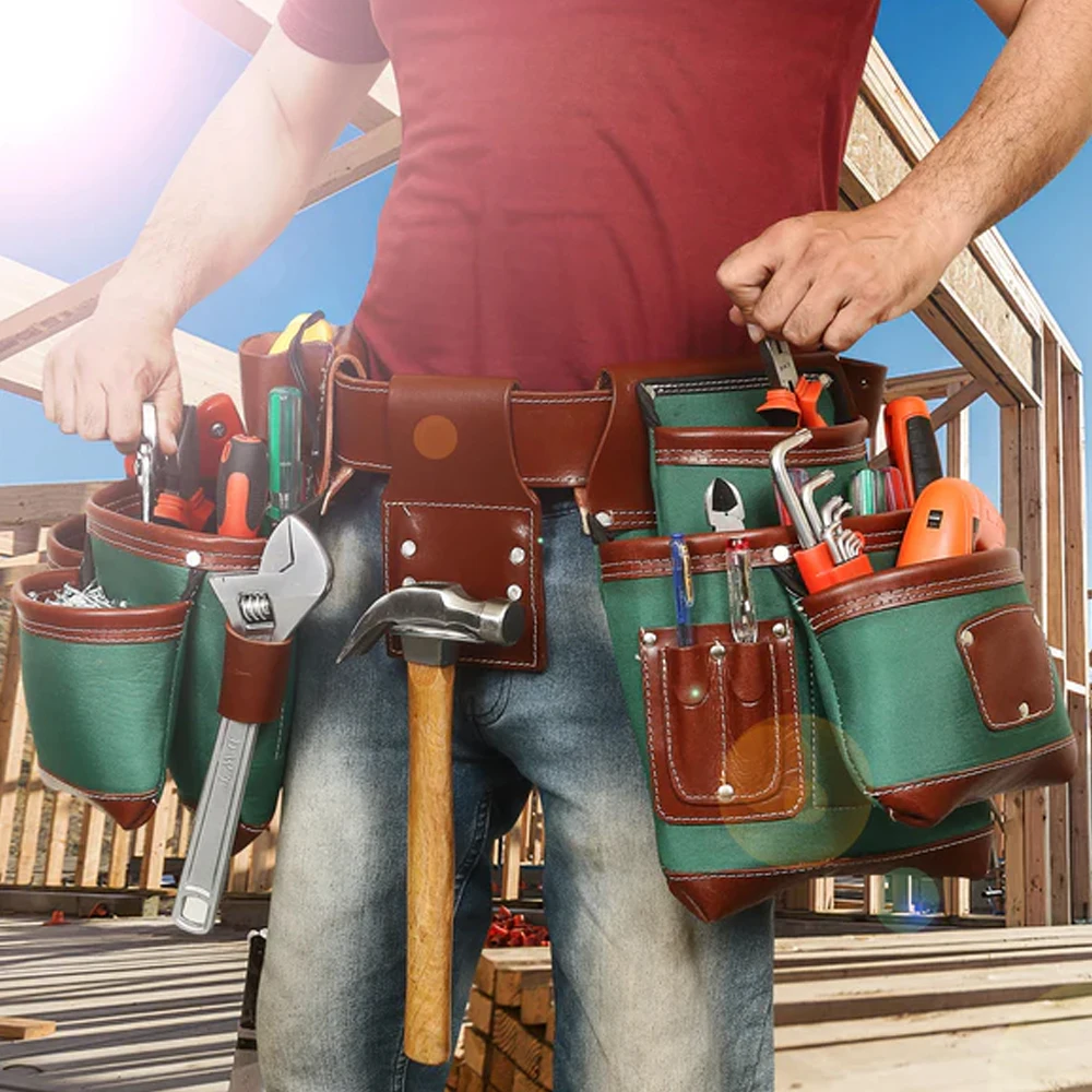 Latest Model Good Quality Heavy Duty Leather mixed Fabric Tool Bag For Working Professional Tool Belt