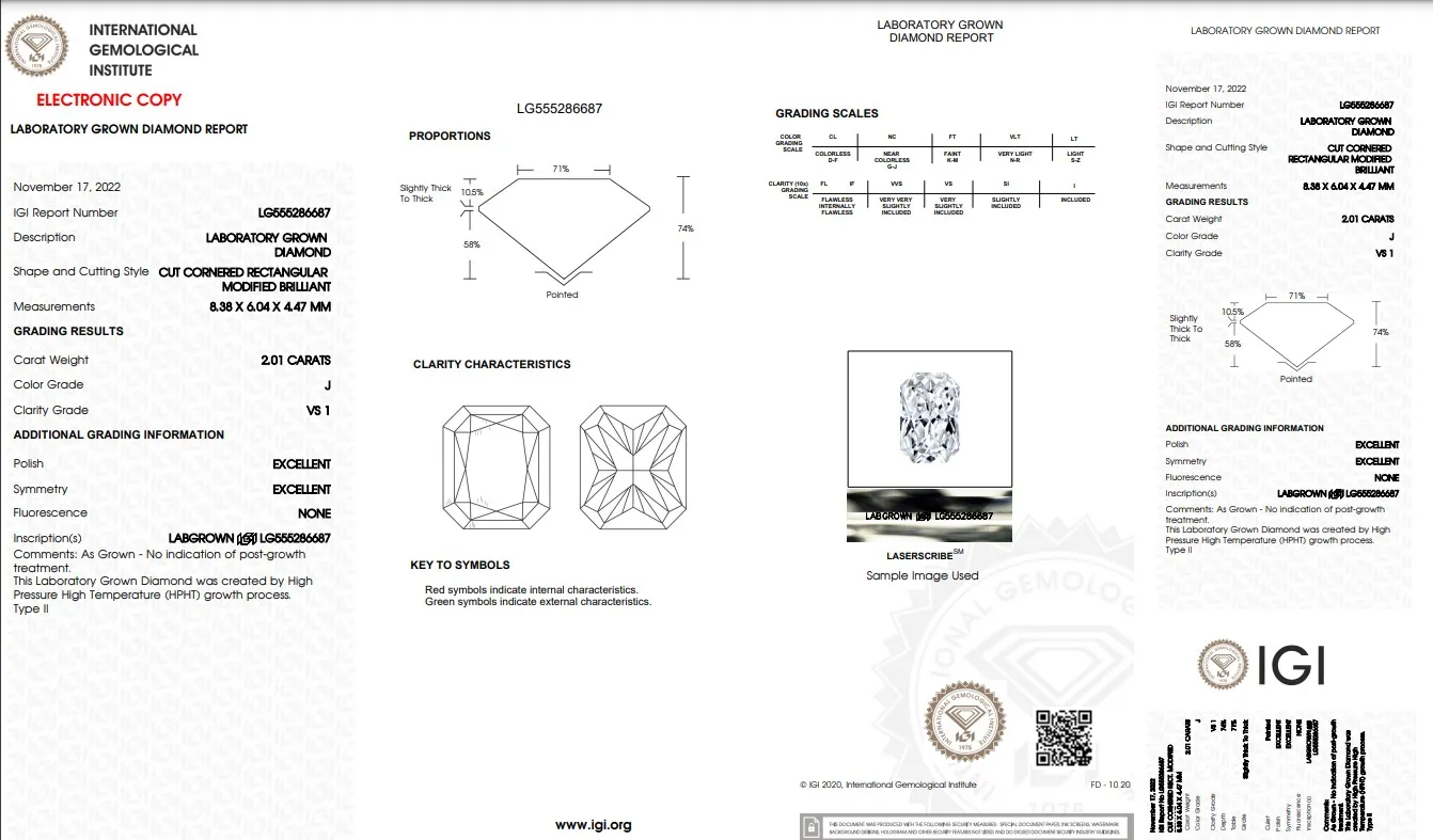J Color VS1 Clarity Size 2.01Ct Polished Labgrown Diamond Radiant Shape HPHT-CVD Diamond  Jewelry Loose Diamonds