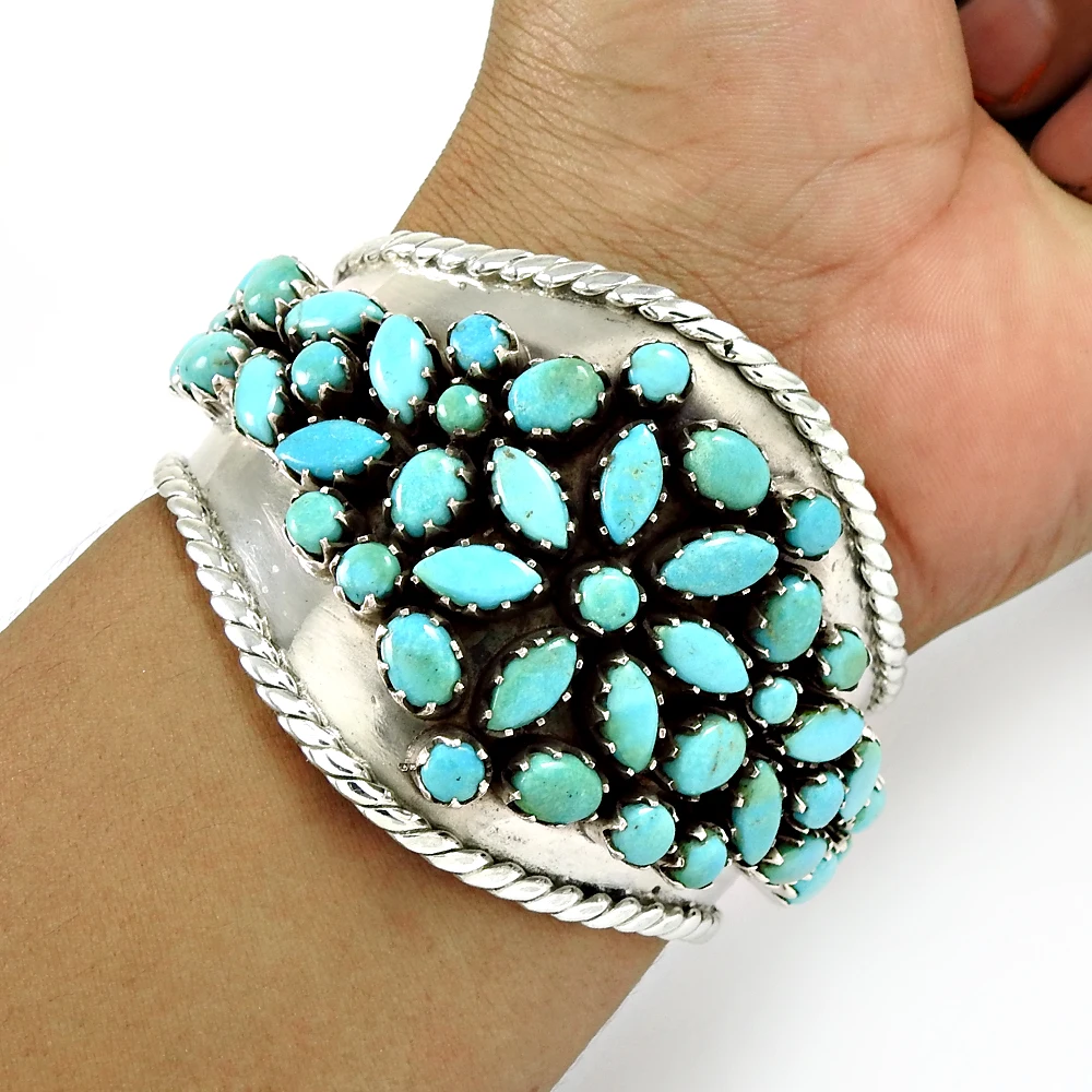 Top Selling Product 925 Sterling Silver Natural Arizona Turquoise Gemstone Unique Design Bangle Indian Artisan Handmade Jewelry