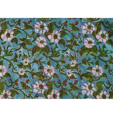 Fashionable Blue Beautiful Floral Print Cotton Dress Material Block Printed Fabric Dyed Indian Fabric Robe Fabric