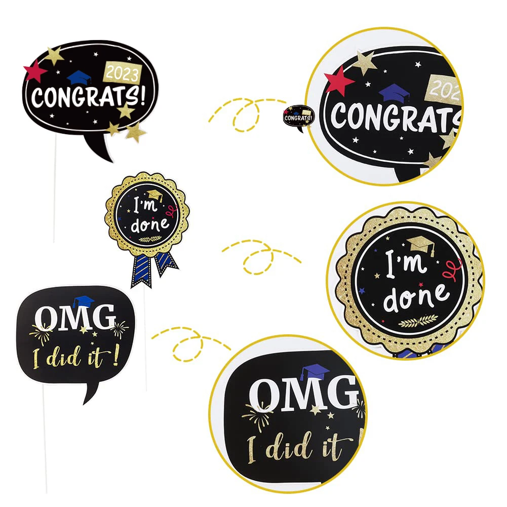 Graduation Photo Booth Props Class of 2023 Grad Decor with Sticks for School Grad Party Decor Favors Supplies
