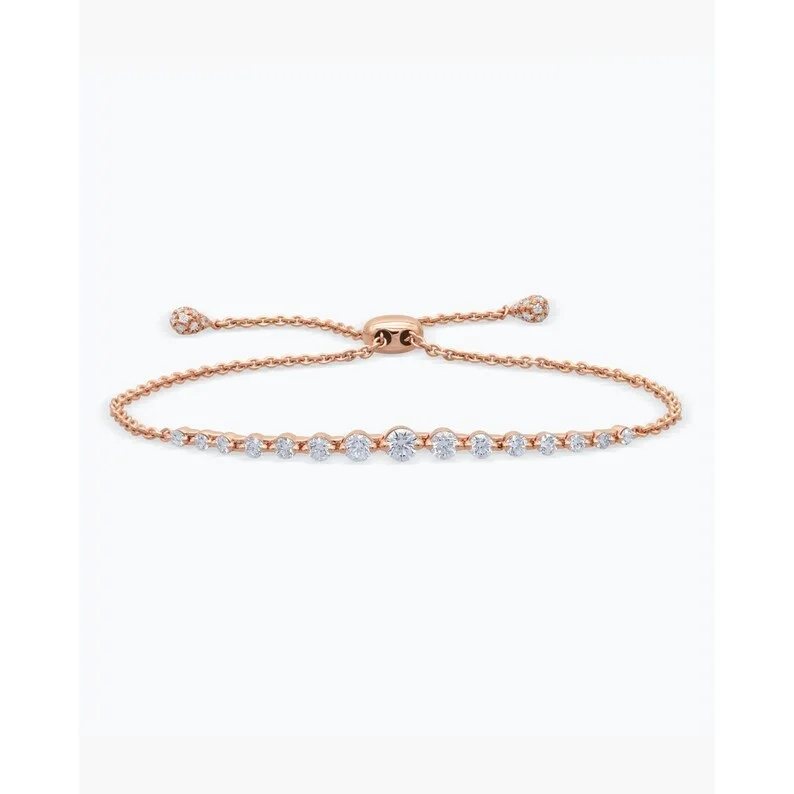 Lab Grown Diamond Semi-Half Bracelet 10k 14k 18k Gold White Yellow Rose Bracelets Custom Gift for Women Make to Order HPHT CVD