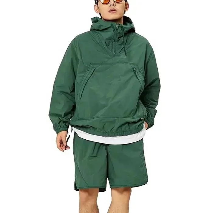 2024  Wind Breaker Sets Windproof Men Polyester Nylon Windbreaker Short Tracksuit Zipper Jackets And Shorts Two Piece Set