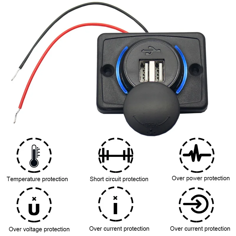 New Bluetooths RVs Bus with colorful led light 3.1A Quick Adapter Dual USB Port Type C PD Car charging station