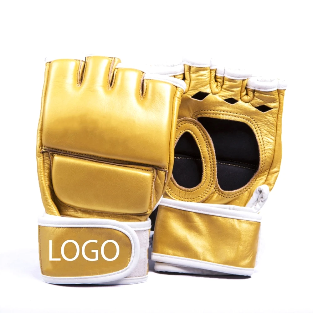 New Top Gold Color MMA Grappling Gloves Punching Training Kickboxing Curve MMA Fight Gloves
