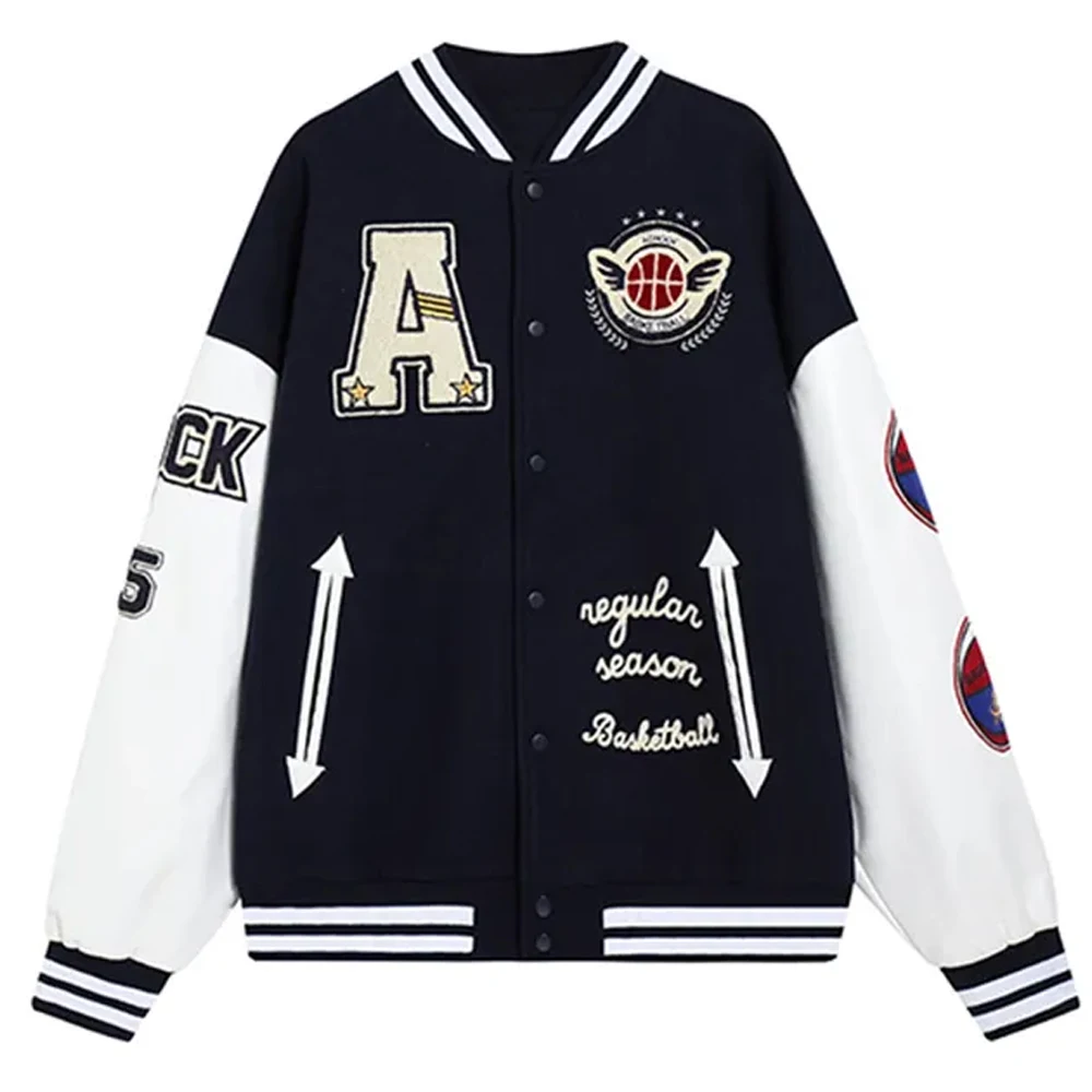 New 2023 Black Women Custom Embroidery Logo Sleeves Chenille Baseball Letterman Varsity Jacket College Pus Size Baseball Varsit