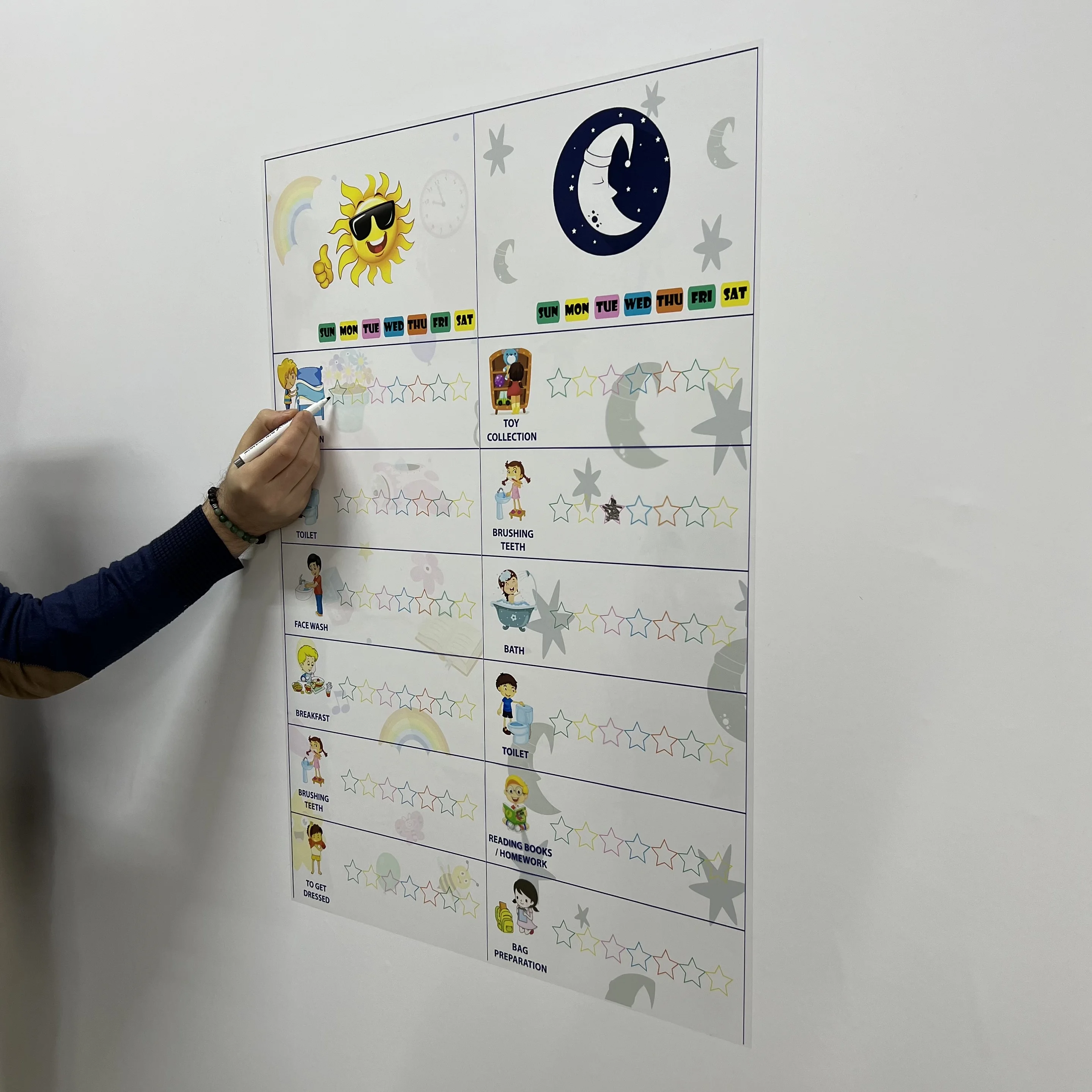 Dry Erase Behavior Responsibility Chart for Children-1 Reusable Durable Polystyrene Material Holds The Surface With Static