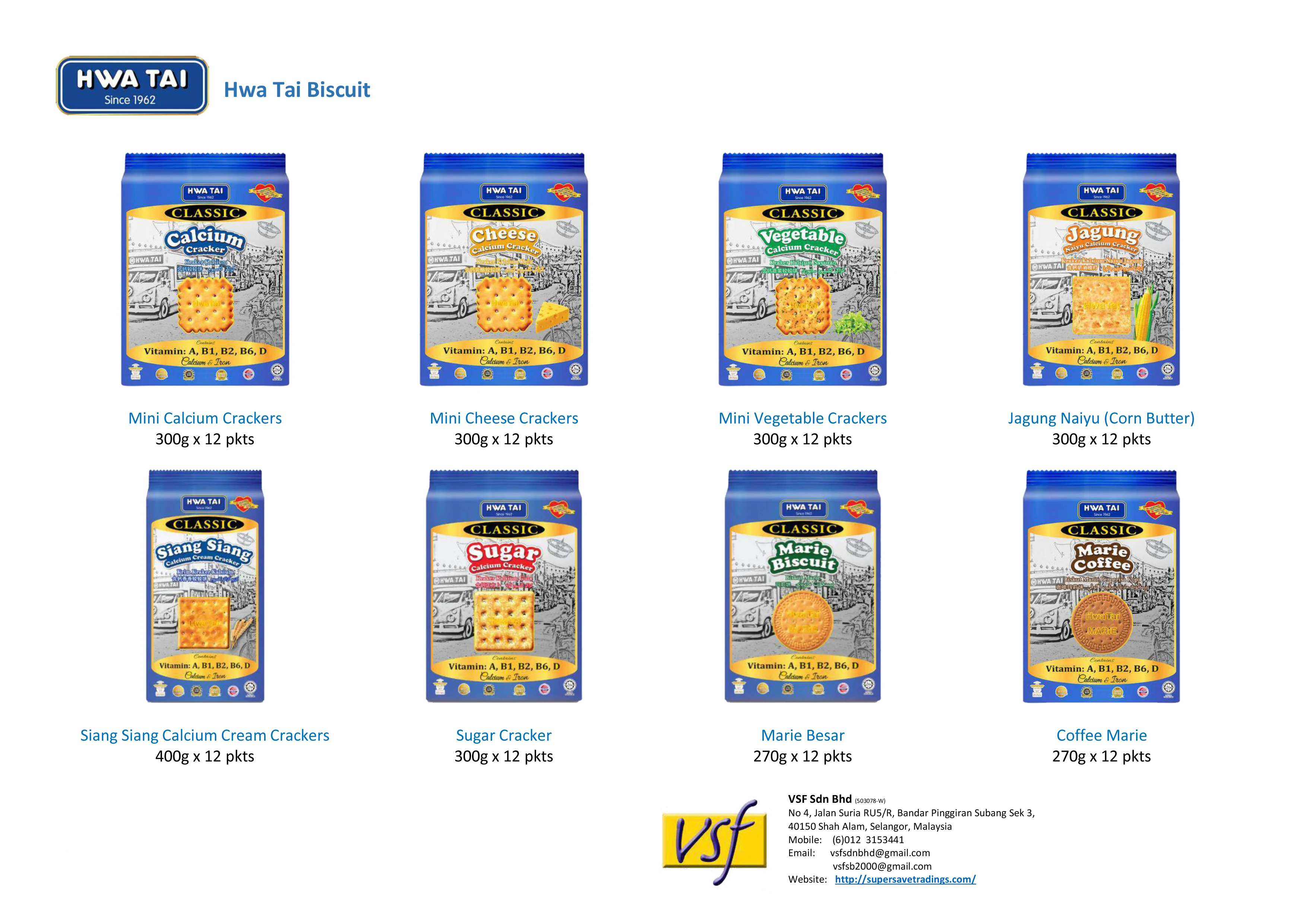 Hwa Tai Siang Siang Cream Crackers Tin 800g x 6 tins Vitamin A B1 B2 B6 D Calcium Iron No Cholesterol No Trans Fat No MSG