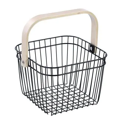 Fancy Design Fruit Storage Basket With Handle Black Color Handmade Storage Basket For Home And Hotel