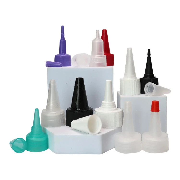 Custom  screw plastic sharp pointed mouth twist cap lids push pull bottle cap for squeeze bottle