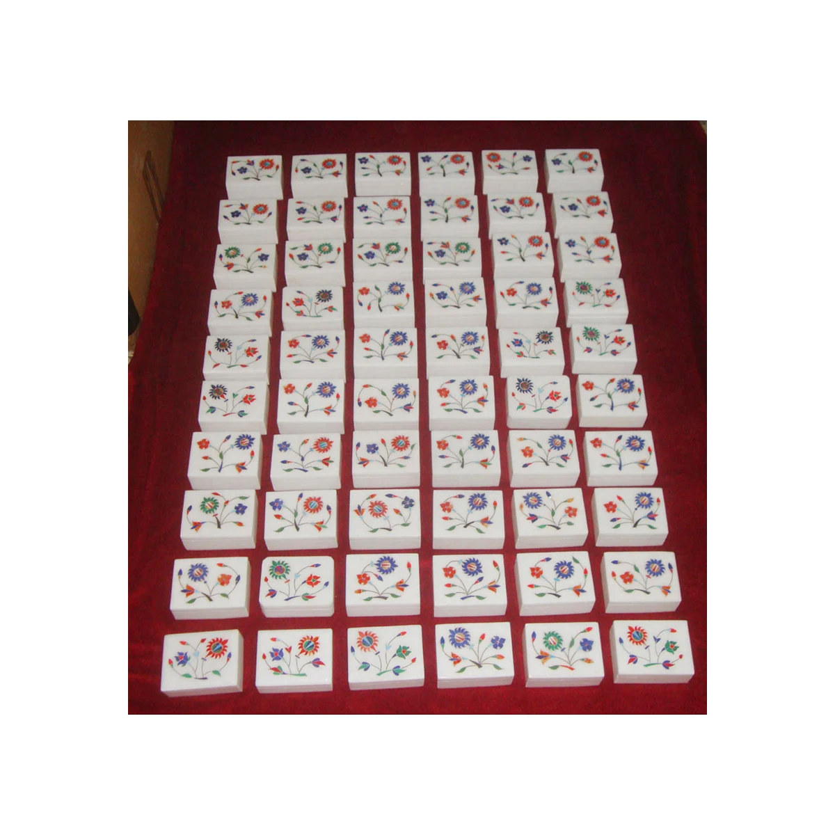 Gorgeous Decorative White Marble With Multicolor Pearl Various Flower Design Rectangle Shape Inlay Jewelry Boxes Manufacturer