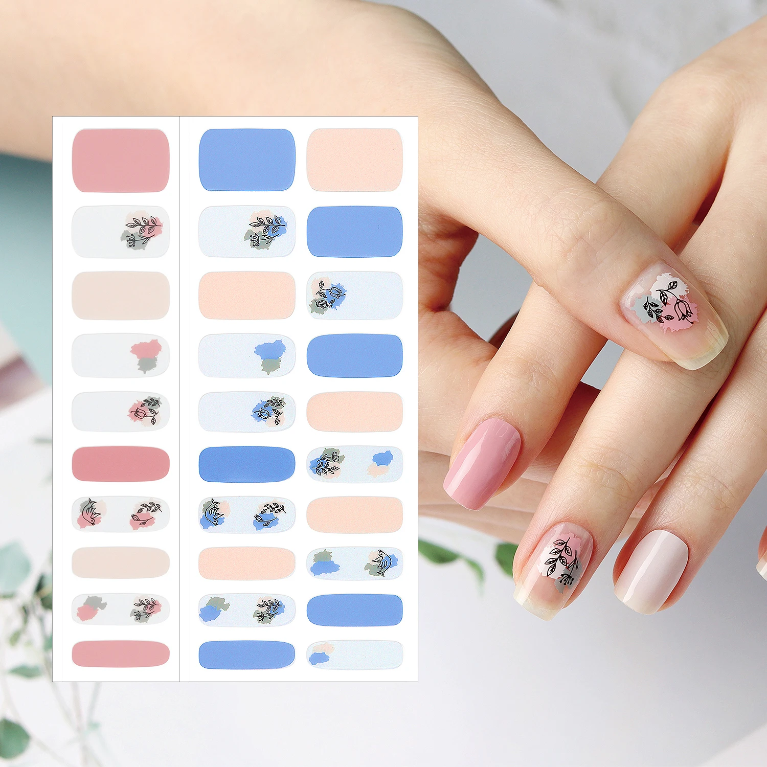 ShineB Gel Nail Strips with Drawing Collection Check Dot Patterns Flower Gel nail stickers easy self nail made in korea oem odm