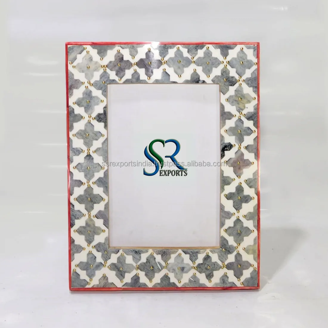 Antique Handmade MDF Wood Glass Metal Photo Frame Resin Inlay Top Design Wall Decorative Mother Pearl Picture Frame Wall Iron