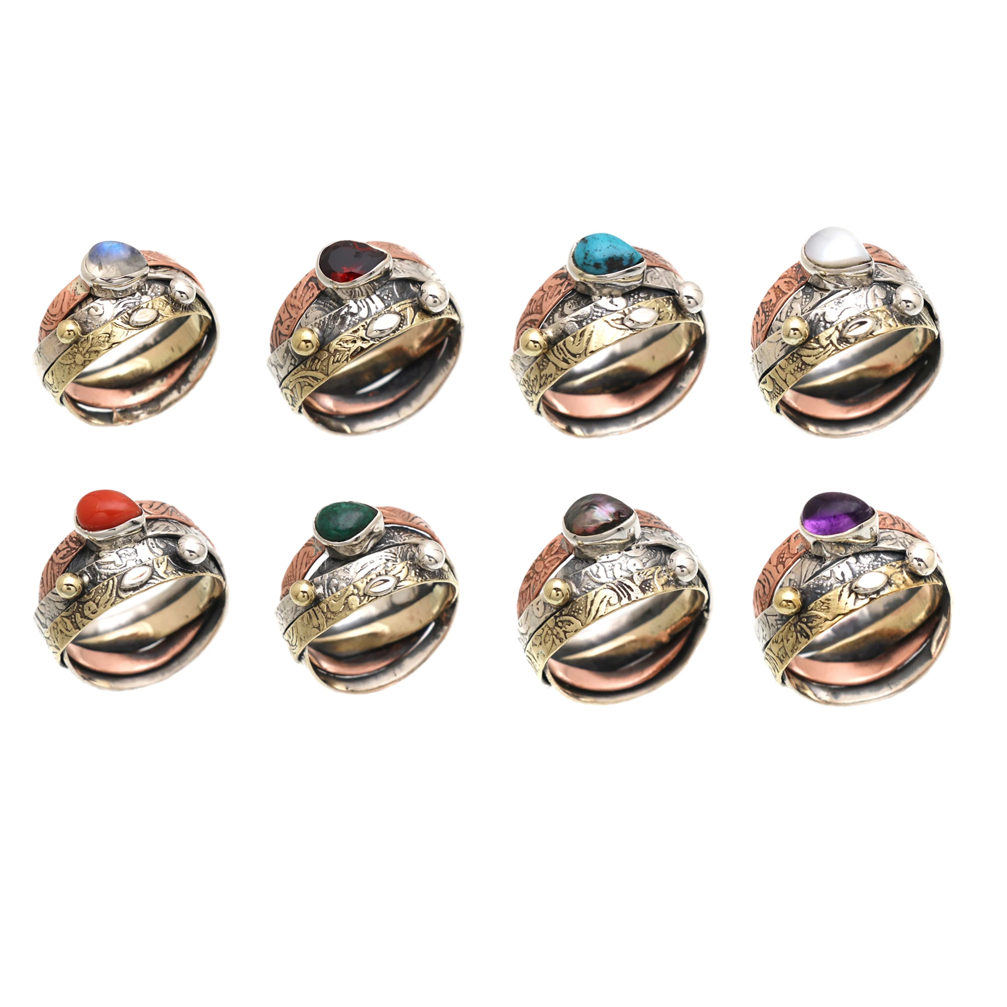 Handmade Natural Sterling Silver 925 Ring Perfect Gift Her Mom Wife Birthstones Moonstone Garnet Pearl Coral Wedding Party