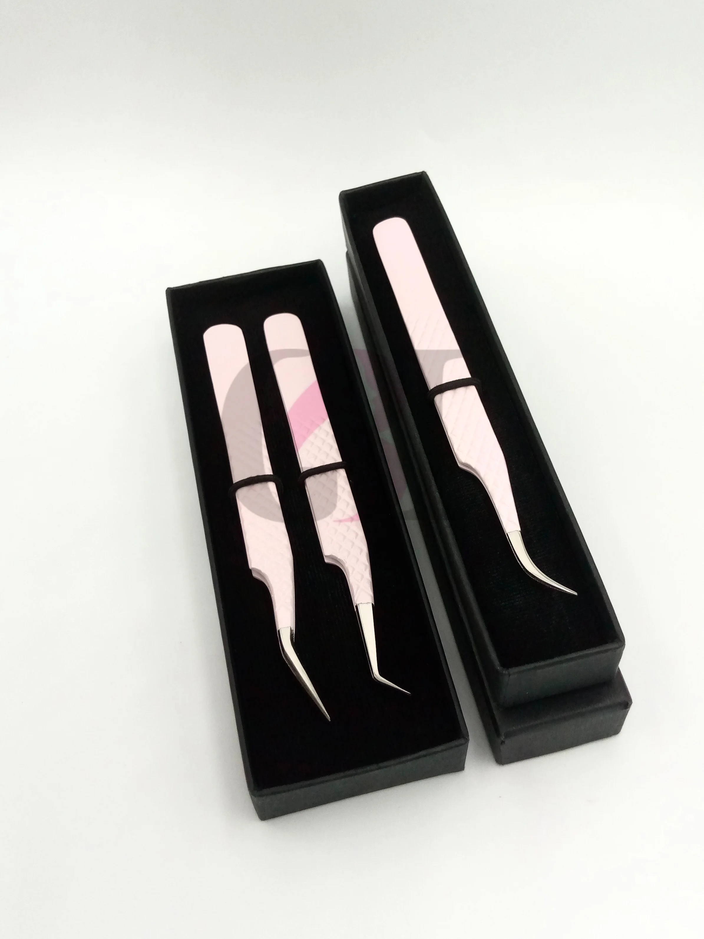 New Style 45 Degree Baby Pink Powder Coating Curved Fiber Nano Tip Eyelash Extension Tweezers Stainless Steel Beauty Instruments