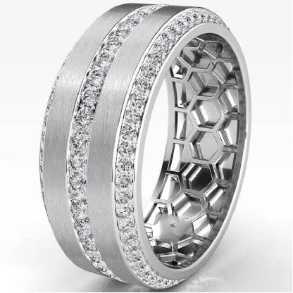 Matte Finish 3 Row Round Diamond Eternity Men Wedding Band 14k White Gold 1.70Ct Diamond rings women customized moissanite ring