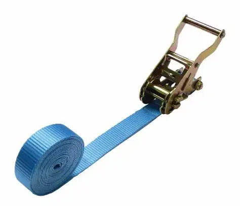 Grade Versatile Blue 38mm Polyester Belt Ratchet Strap Tie-Down Without Hooks Safe Handling of Large Cargo During Transit
