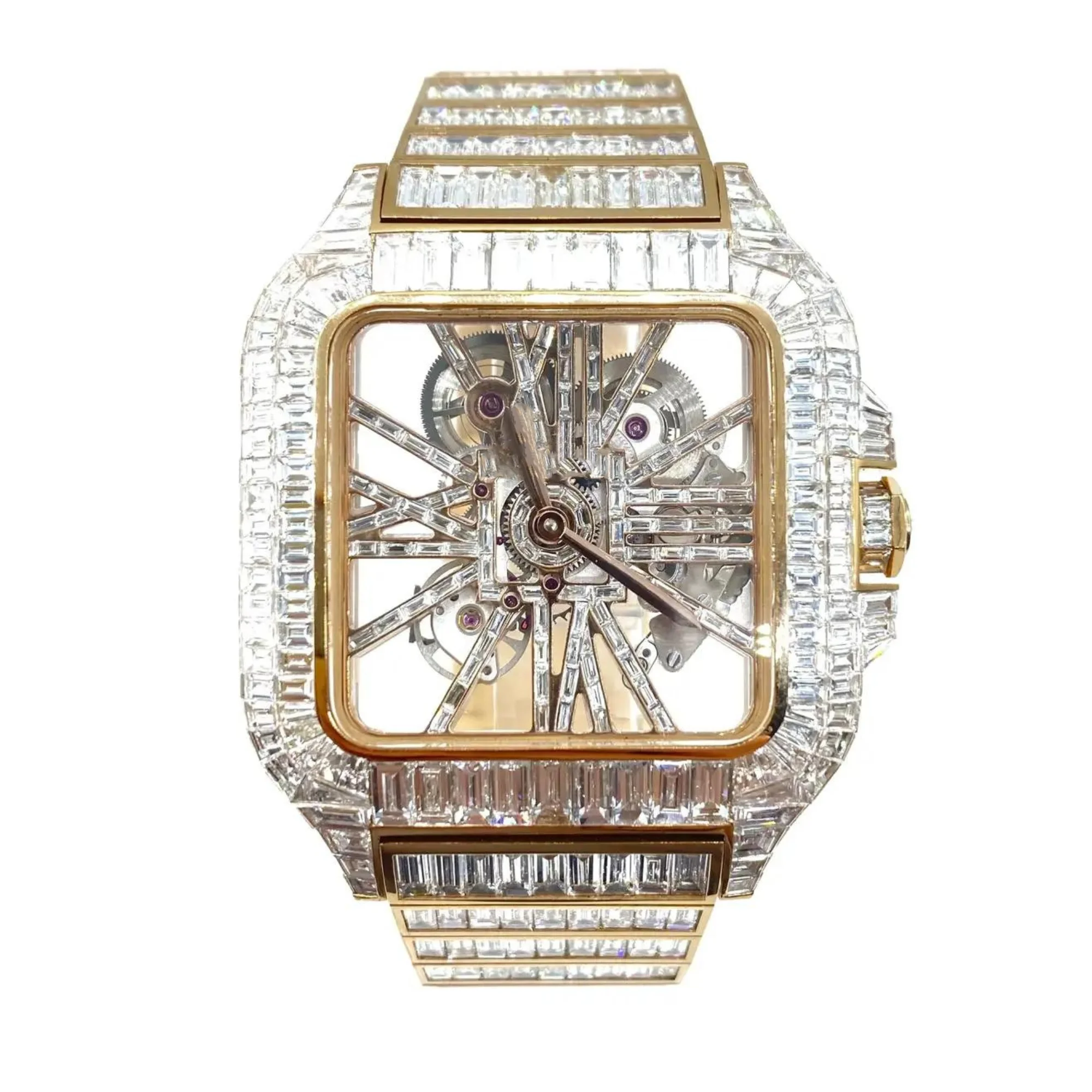 Высококачественные ювелирные изделия в стиле хип-хоп из нержавеющей стали, незаметные алмазные часы со льдом, багет, лабораторные алмазные часы