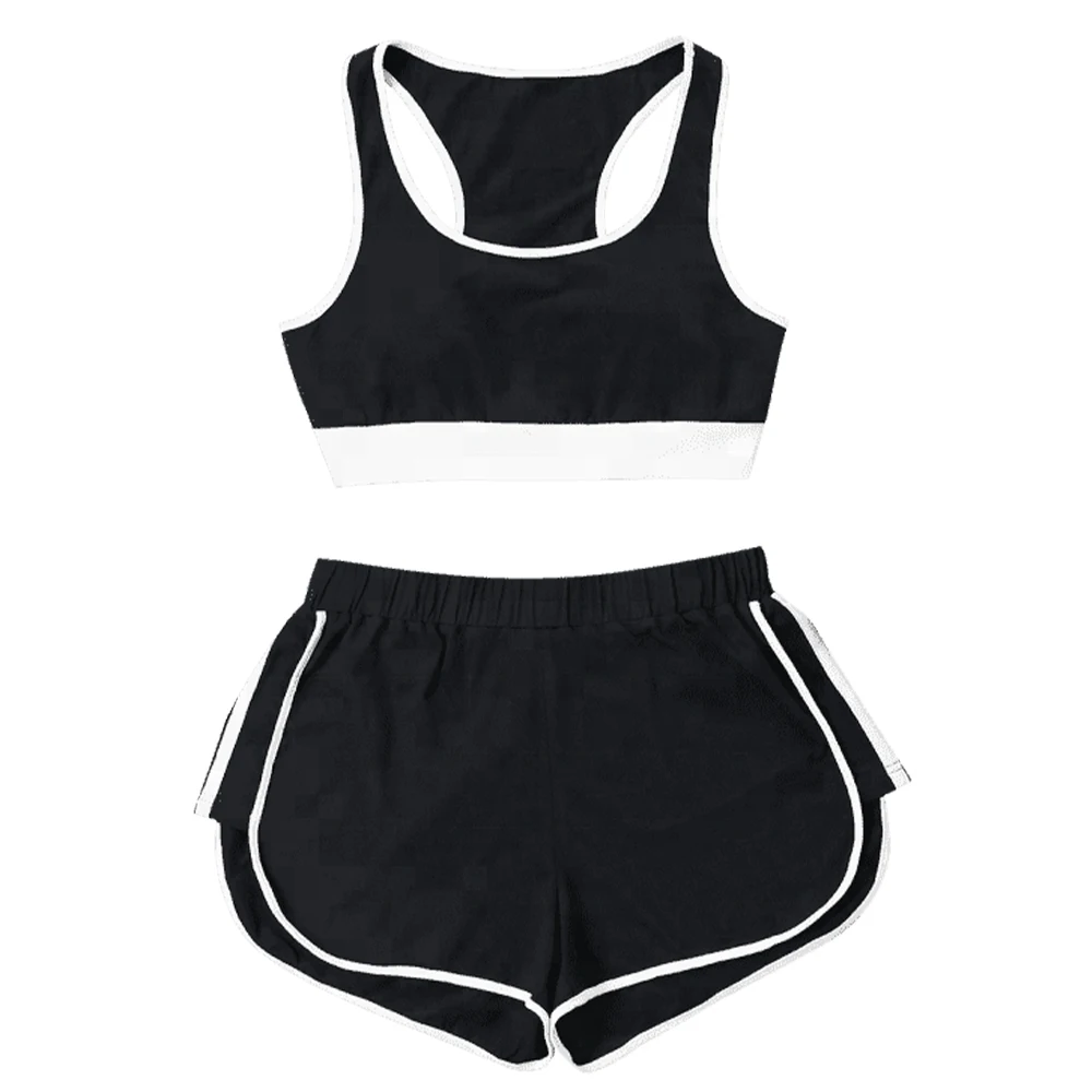 Womens 2 Pcs Top and Shorts Set Ladies Workout Gym Running Sports Bra Vest Shorts Athletic Twin Sets