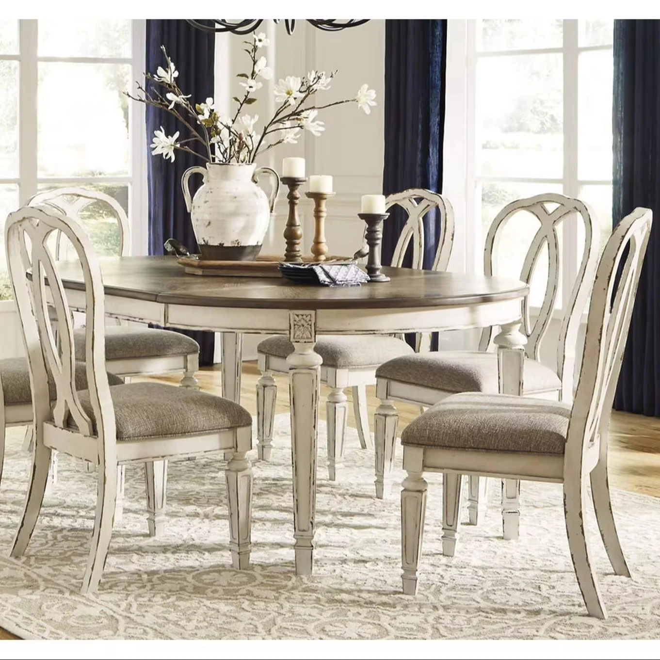 American Style Vintage Dining Room Set Furniture Solid Wood Teak Mahogany High Quality