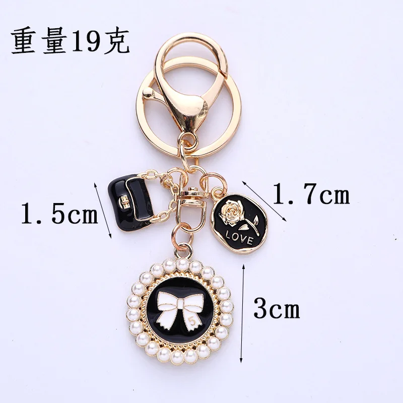 Cute bow Pearl Keychain pendant Creative Rose Bag Accessories Fashion key chain headphone cover bag decoration