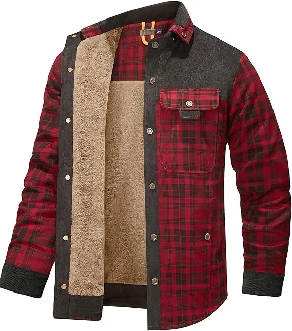 Good quality fleece lined check shirt jacket thick warm windproof winter flannel shirts jackets men