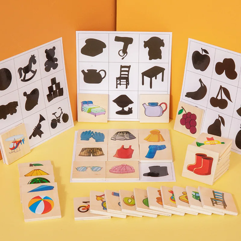 Ready to Ship Wholesale New Products Wooden Shadow Matching Puzzle Exercise Hand-eye Coordination Tabletop Board Game Toys