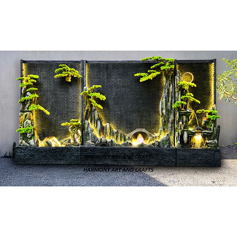 Top Quality Large Water Artificial Wall Fountain Decorative Waterfall Feature Custom Made Black Granite Curtain
