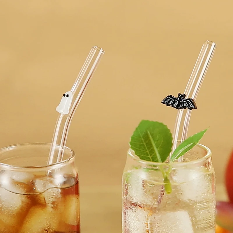 Хэллоуин тематический призрак Черная летучая мышь капает кровь многоразовое стекло декоративный узор соломинки для питья с чистящей щеткой вечеринки
