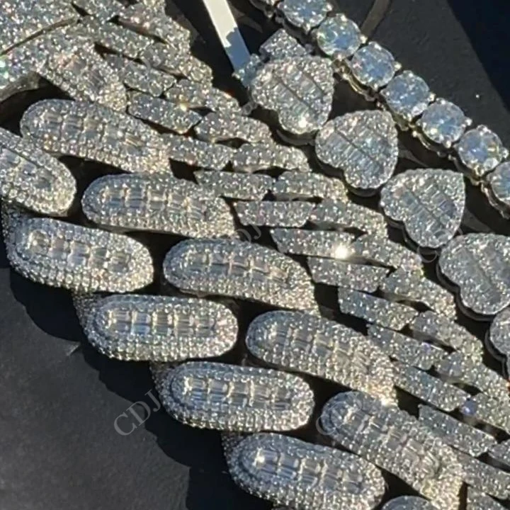 Hip Hop Iced Out Moissanite Diamond 17 MM Miami Cuban Chain Necklaces Cuban Link Chain Necklace Jewelry Set For Mens And Womens