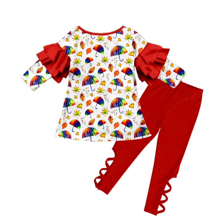 Customization wholesale children clothing boutique milk silk New colorful small umbrella love cute girl lace suit