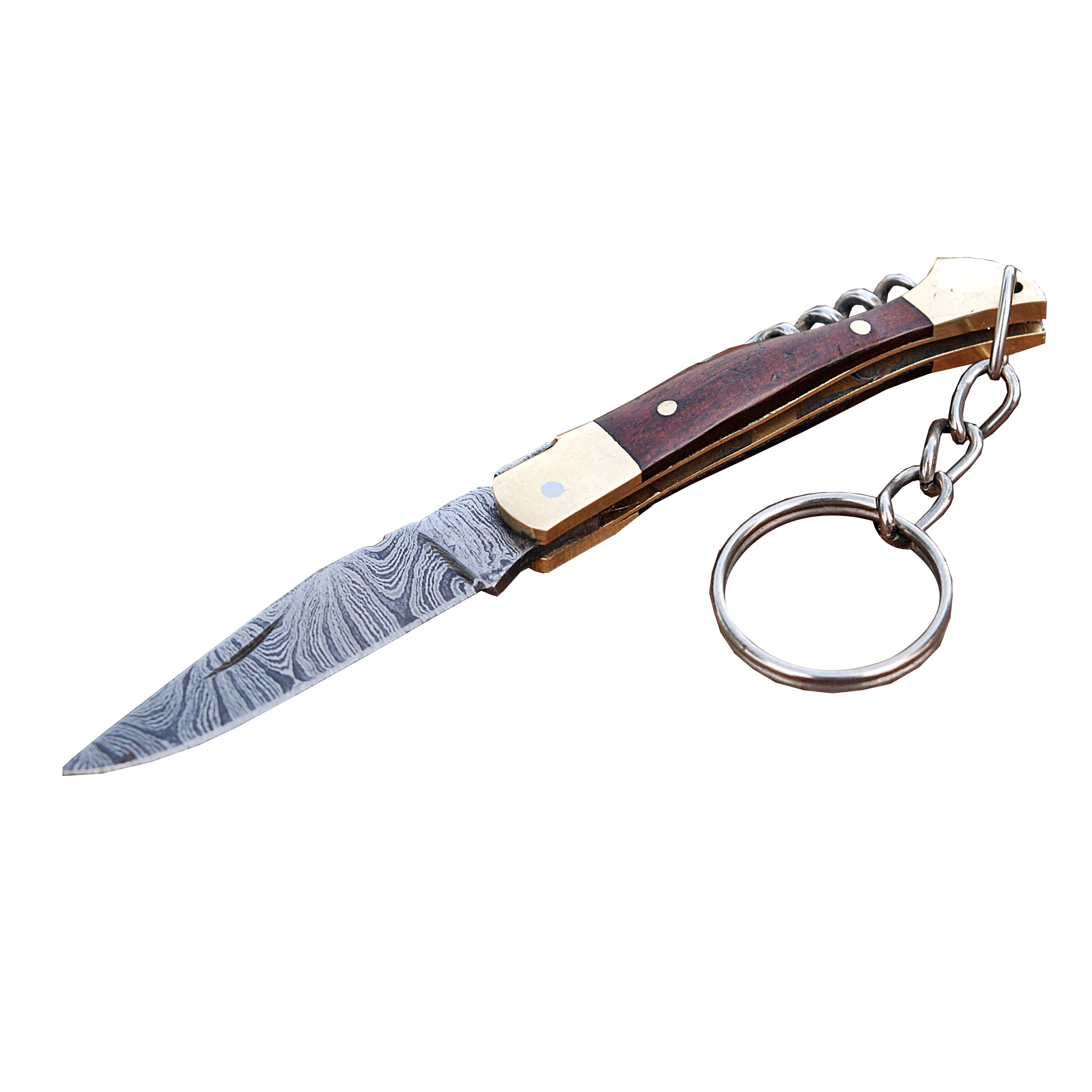 Customized Logo Folding Knife with Damascus Steel Blade Stainless Steel Handle Wood Material for Industrial Use