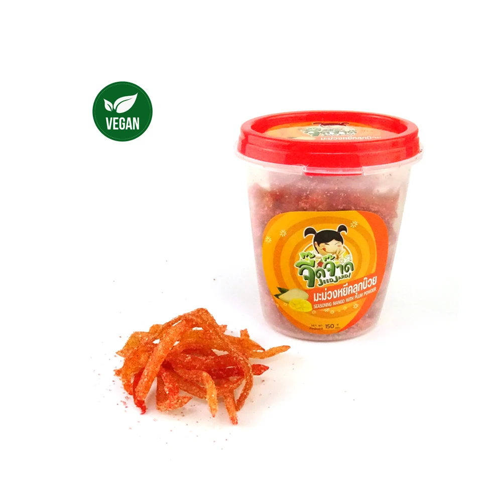 Vegan Preserved Dried Mango Long Strip Shape No Animal Ingredient Sweet and Sour Mango Seasoning with Plum Powder 150g