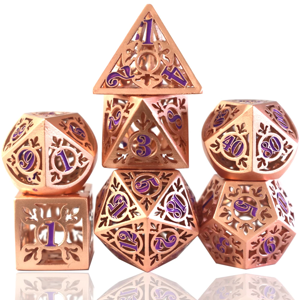 Customized 7 Pieces D and D Dice Metal Black Gold Dice Set Game Role Playing Dice for Dungeons and Dragons