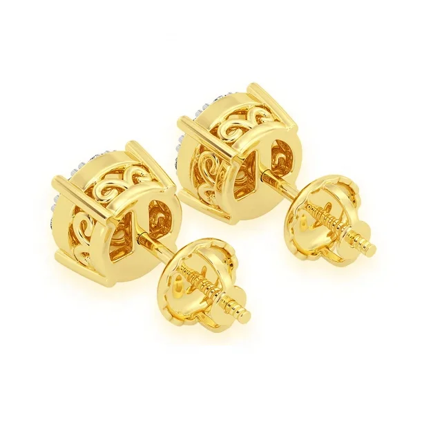 Mosaic Stud Earring Round Natural Diamond Open  Earrings For Women 14KT Yellow Rose White Gold Fine Jewelry