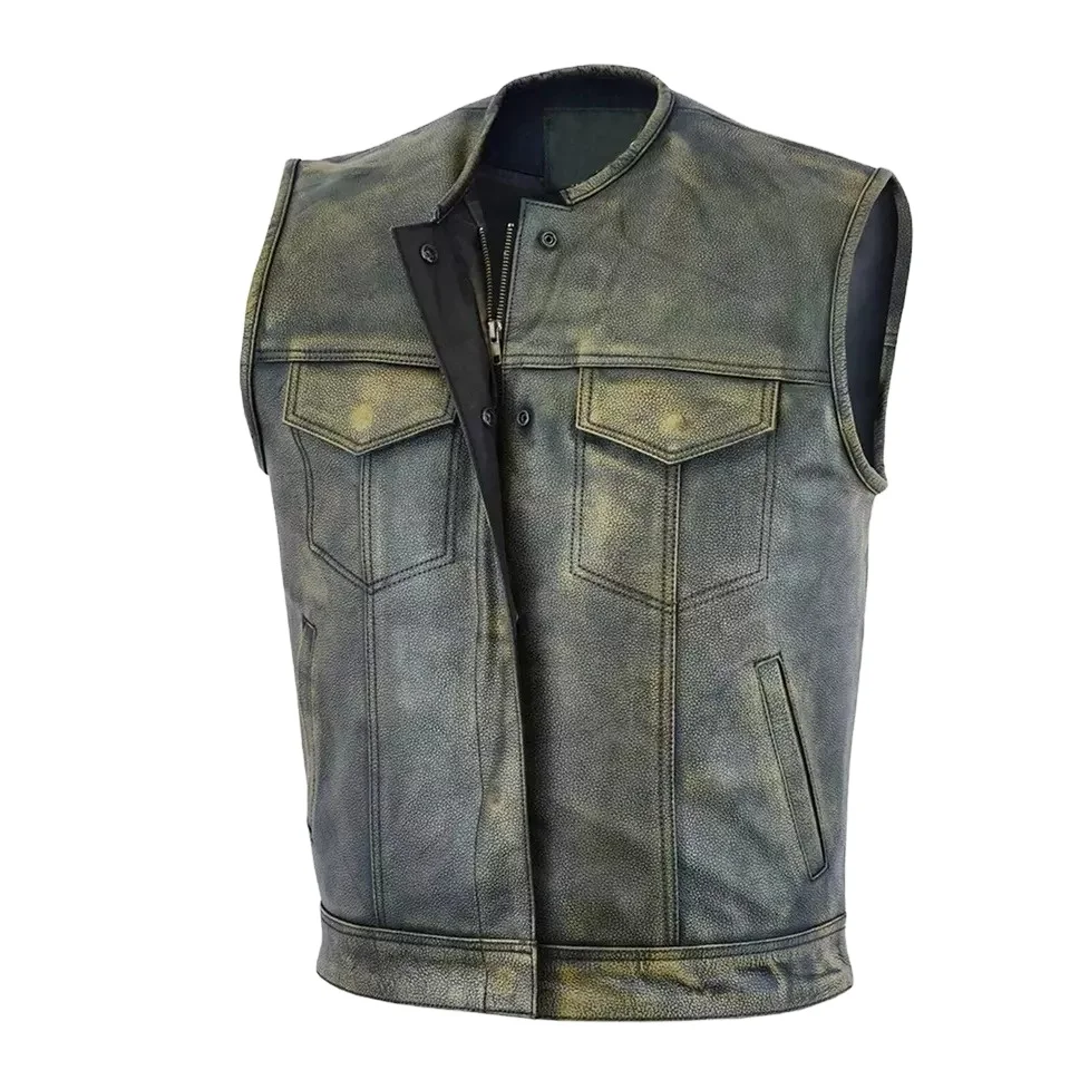 Top Quality Cowhide Genuine Leather Vest Men Brown Vex Waistcoat Male Sleeveless Jacket Thick High Quality Vest Vintage Vest