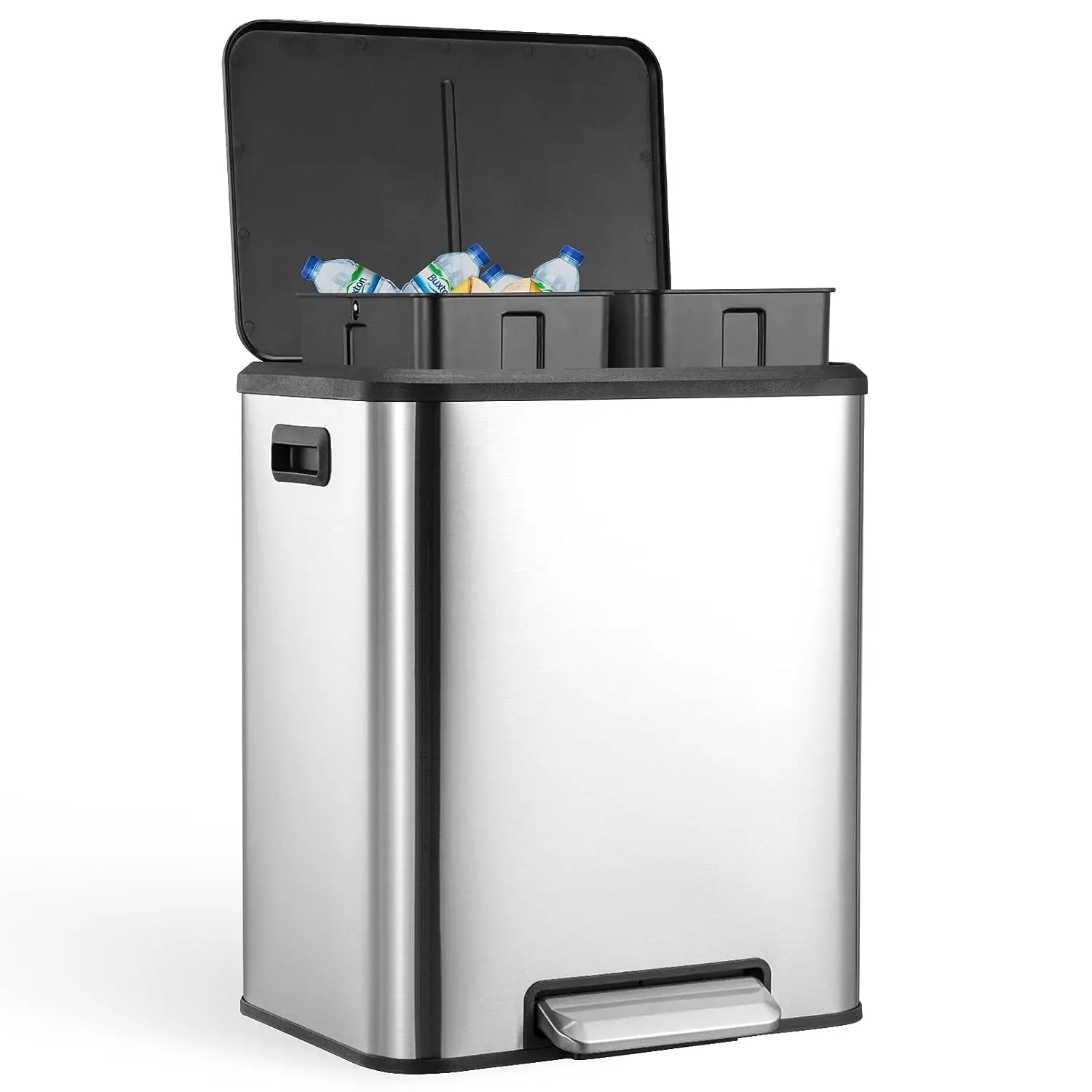 30 Liter/8 Gallon Rectangular  Stainless Steel Dual Compartment Kitchen Trash Can