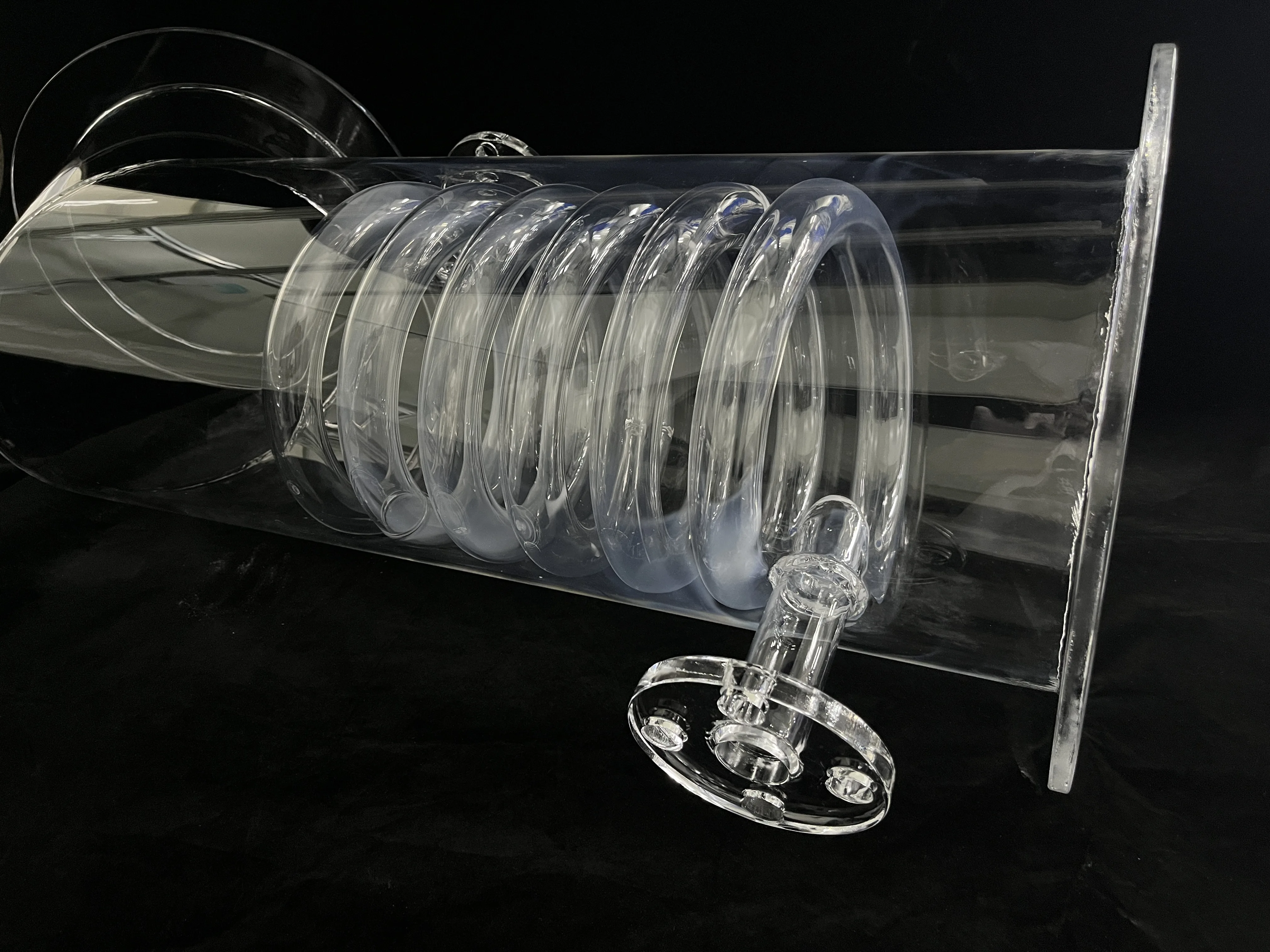 Heat resistant Transparent Large size Quartz tube with Quartz spiral tube and Quartz flange