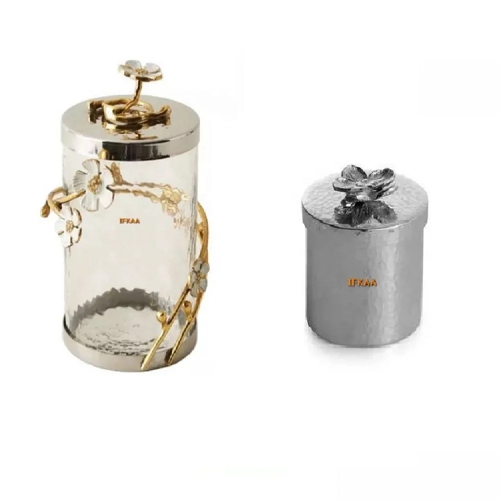 Decorative Top Selling Metal Luxury jar Kitchenware Decorative Customized Airtight Metal Gold Canisters