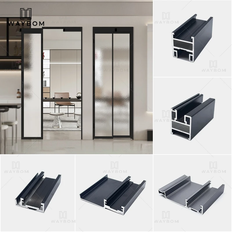 Waybom aluminum 2023 slim structural profiles of slide door slim sliding doors kitchen door partition profile with soft closing