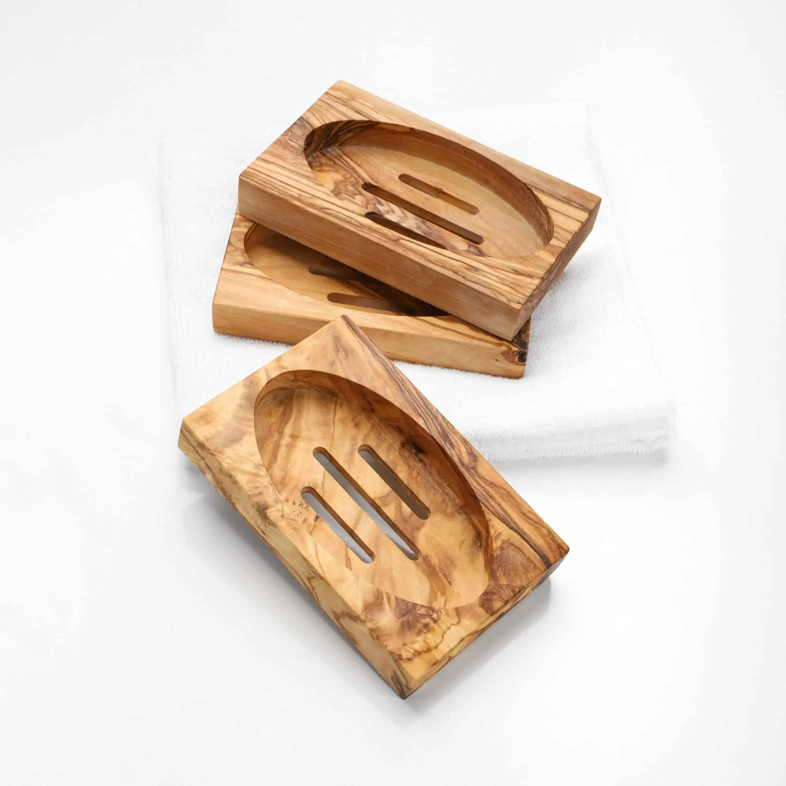 Wooden Soap Holder for Kitchen Sink - Handmade Olive Wood Soap Tray with Drain Slots
