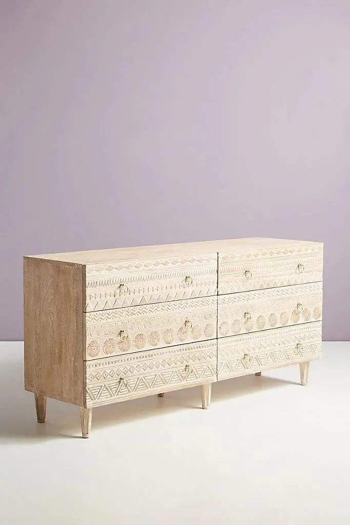 Hand Carved Delhi Six-Drawer Dresser | Handmade Chest of 6 Drawers | Living Room Decor From Rajasthan, India